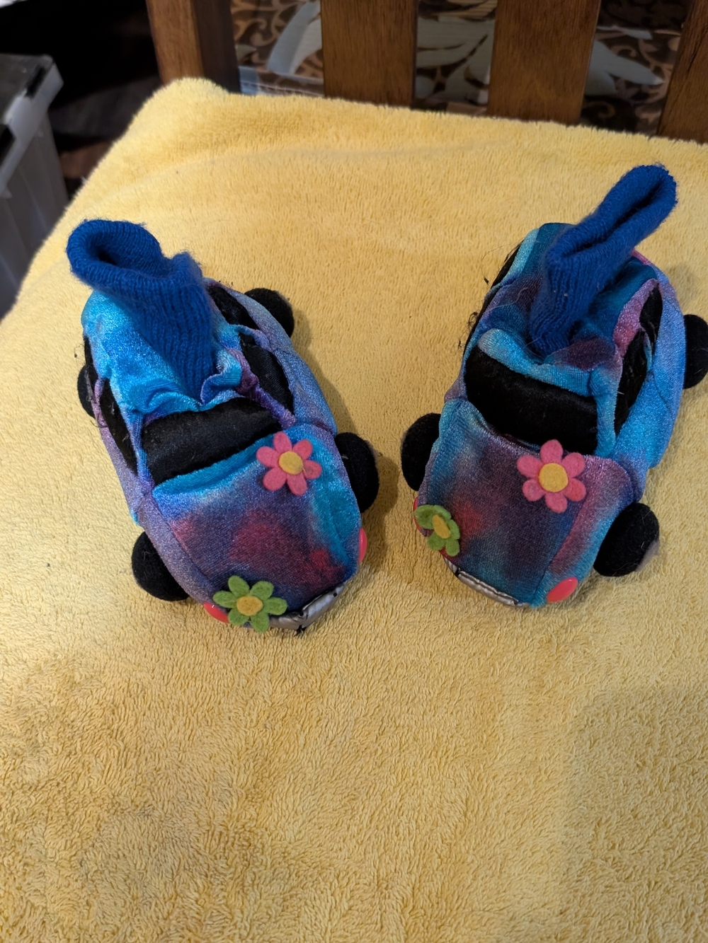 Vintage Kids Car Slippers Booties Blue Purple Floral Size S (5-6) 90s Y2K